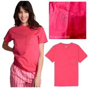 VS PINK Rhinestone Double Hearts Cotton Tee XL NEW WITH TAGS